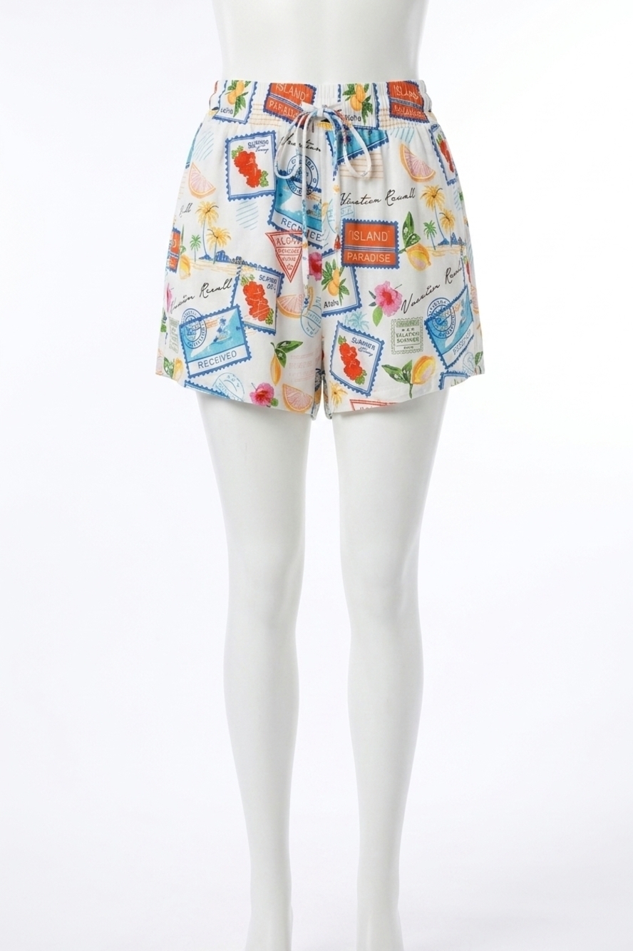 NEW UMGEE tropical resort print elastic waist shorts in multicolor